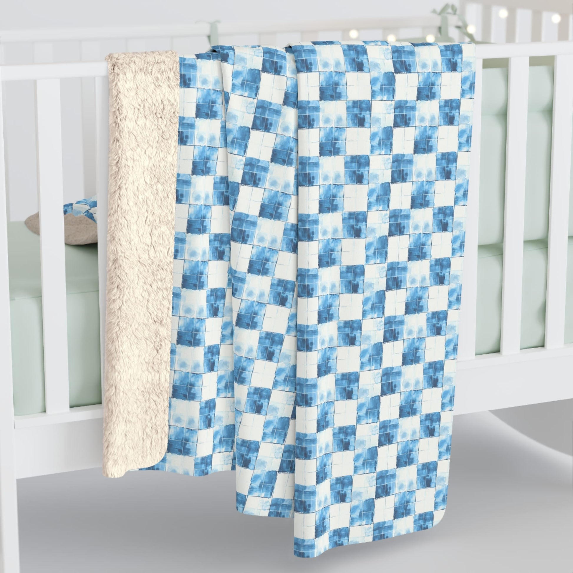Cozy Blue Checkered Fleece Blanket