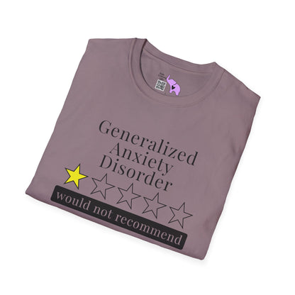 Geralized Anxiety Disorder 1 Star Would Not Recommend Adult T-shirt