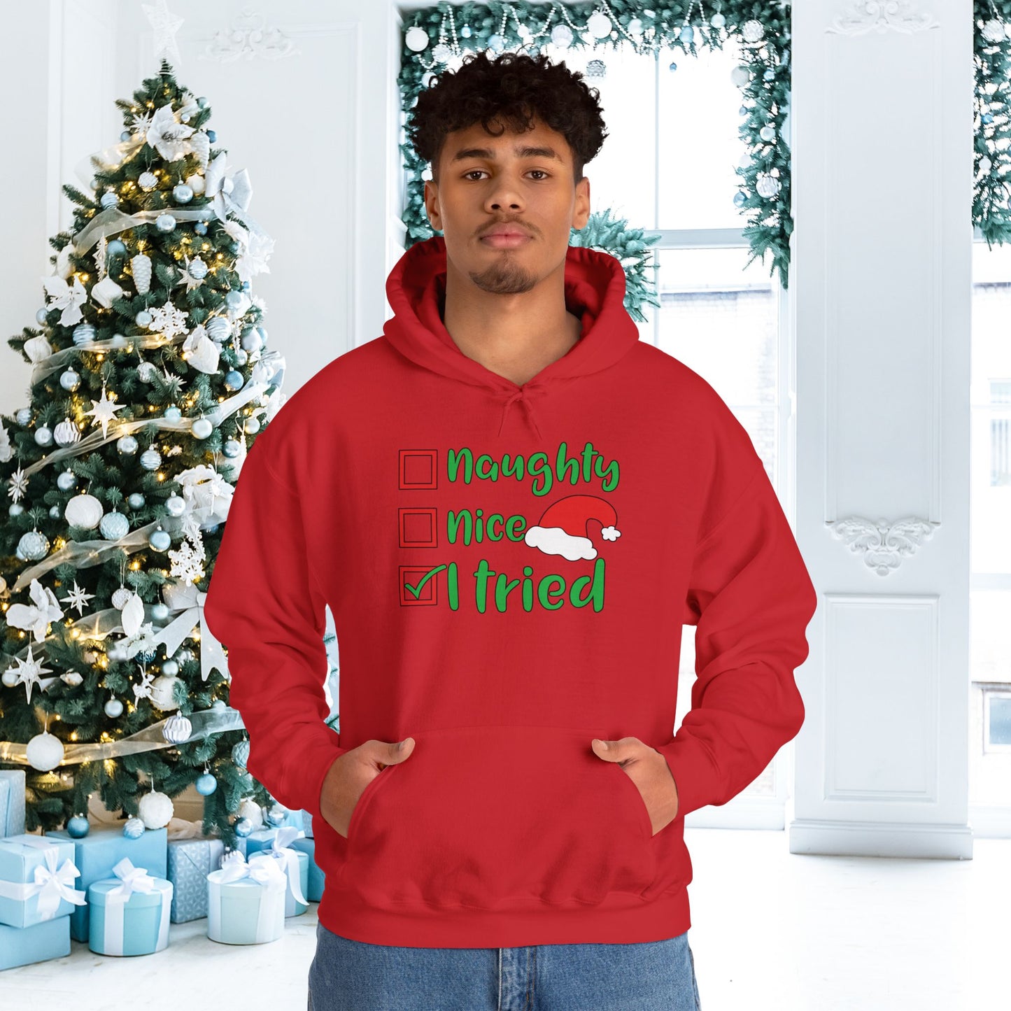 Naughty; Nice; I Tried Adult Heavy Blend™ Hooded Sweatshirt