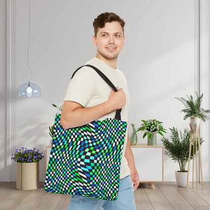 Warped Green Checkered Canvas Tote Bag