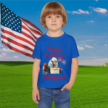 Happy Birthday America (Eagle Eating Cake) Heavy Cotton™ Toddler T-shirt