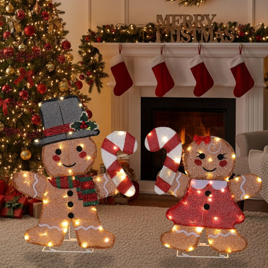 Lighted Gingerbread Man Couple Lighted Christmas Display