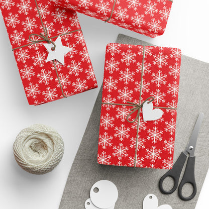 Snowfall on Red Wrapping Paper