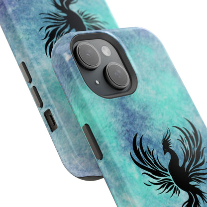 Phoenix Silhouette Over Teal Nebula MagSafe® Compatible Tough Case for iPhone