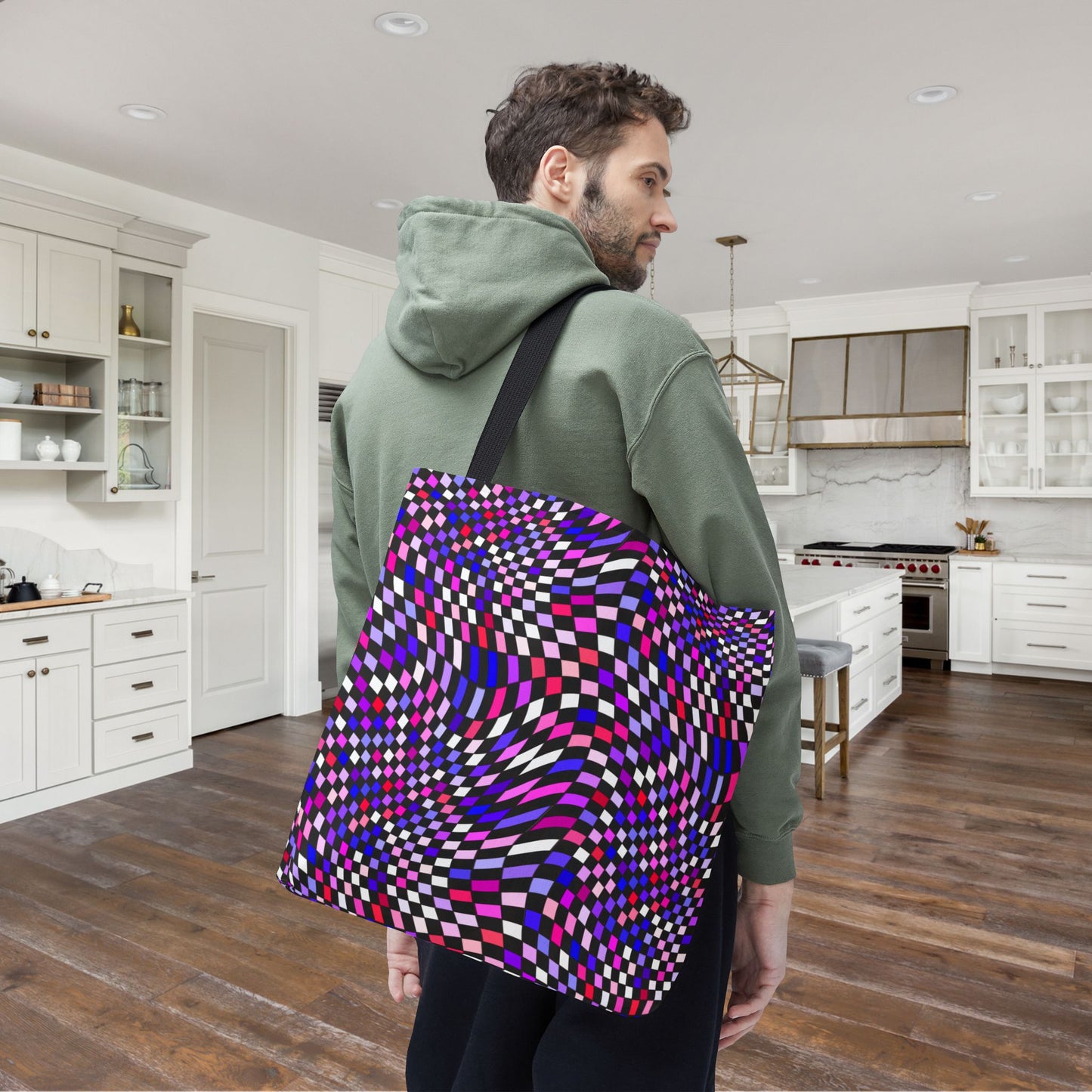 Warped Purple Checkered Canvas Tote Bag