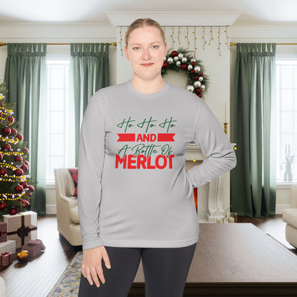 Ho Ho Ho And A Bottle Of Merlot Adult Long Sleeve Tee