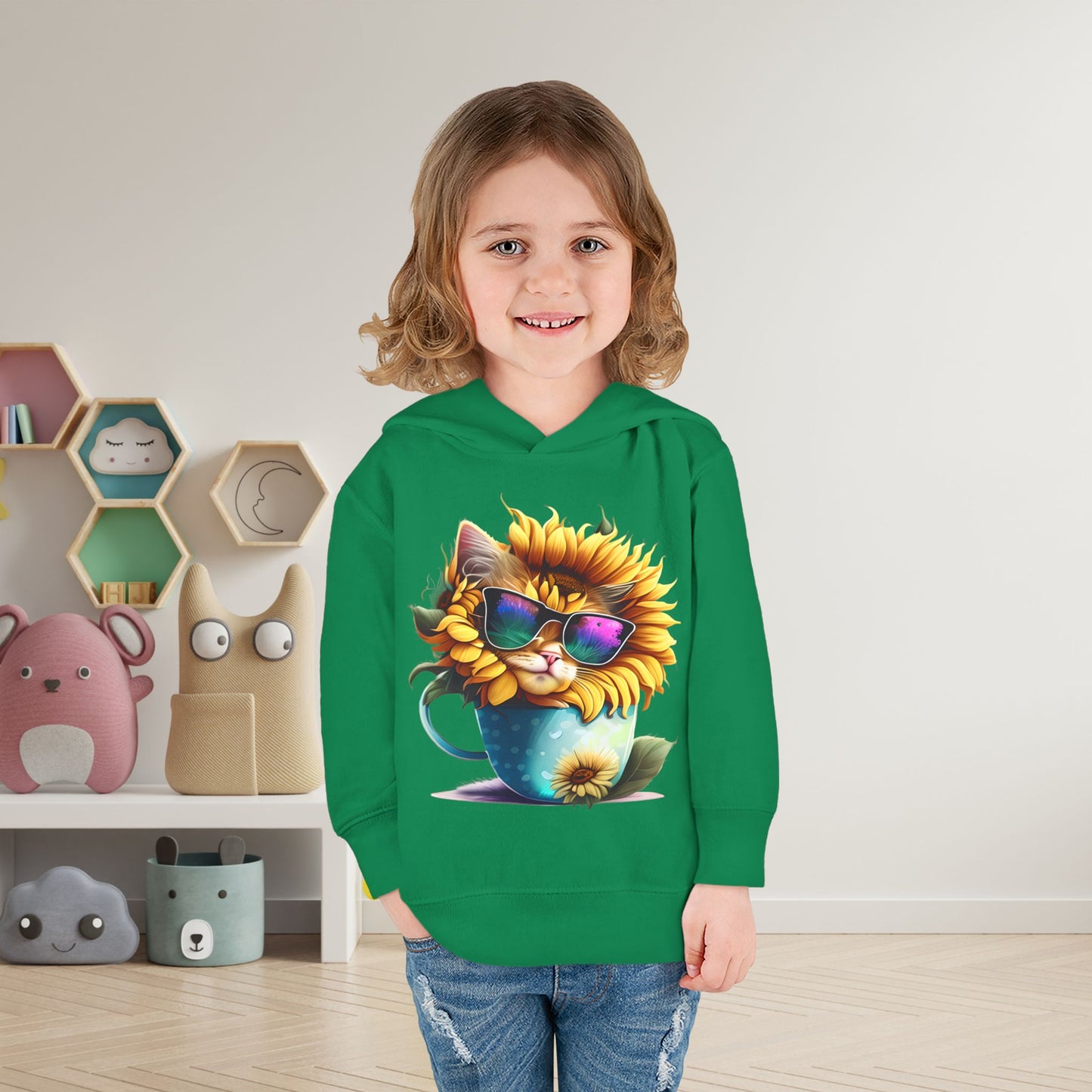 Cool Sunflower Kitten 1 Toddler Pullover Fleece Hoodie