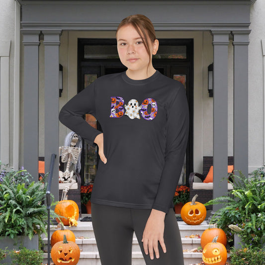 Cute Floral Boo w/Ghost Youth Long Sleeve Tee