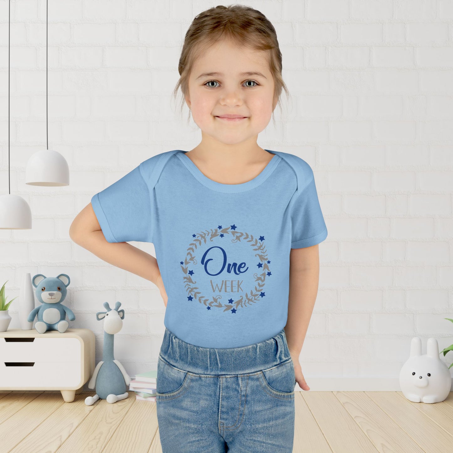 Blue Milestone Wreath Onesie-One Week