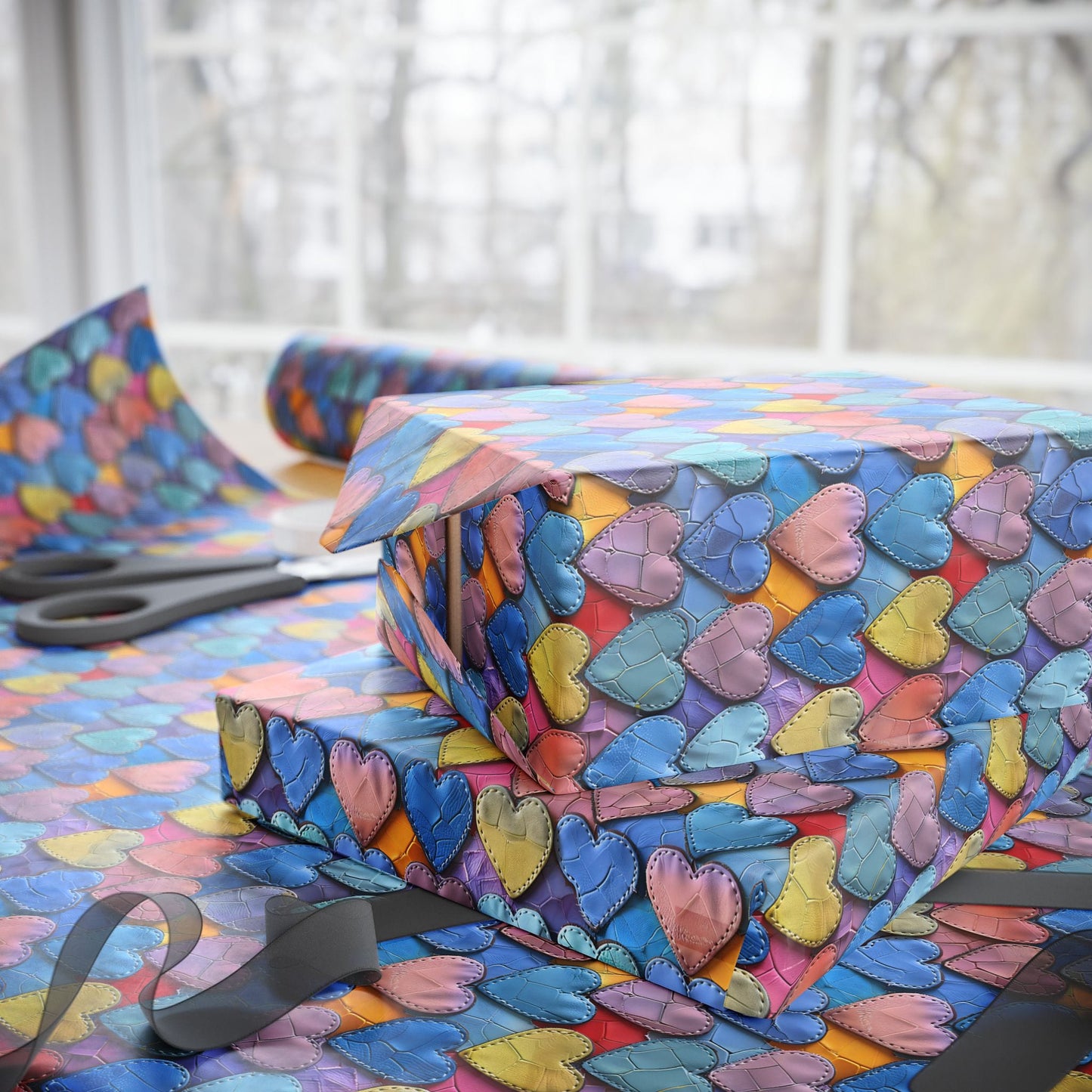 Color Pop Leather Hearts Wrapping Paper