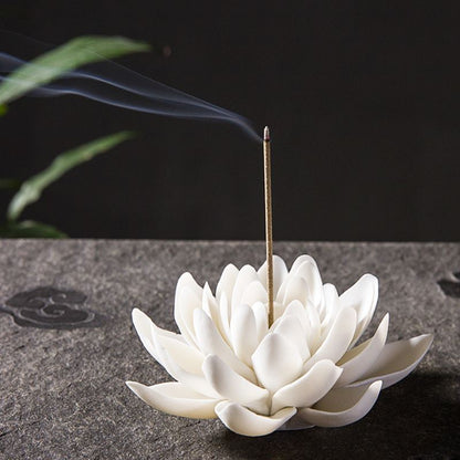 White Lotus Porcelain Stick Incense Burner