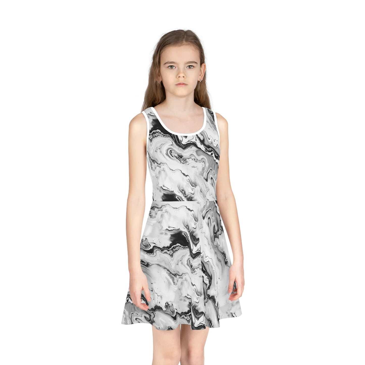 Frost Veil Marble Girls' Sleeveless Sundress