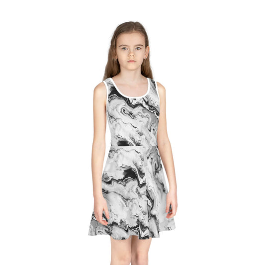 Frost Veil Marble Girls' Sleeveless Sundress