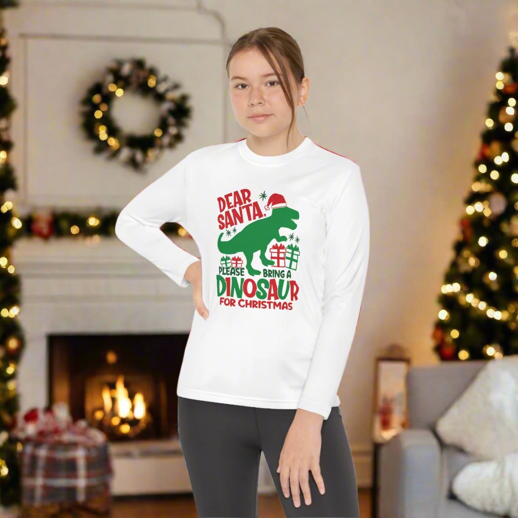 Dear Santa Please Bring a Dinosaur for Christmas Youth Long Sleeve Tee