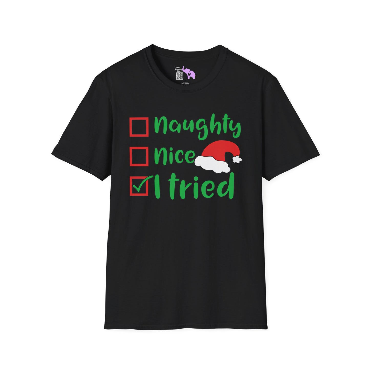 Naughty; Nice; I Tried Crew Adult T-shirt