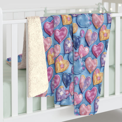 Color Pop Stitched Hearts Fleece Blanket