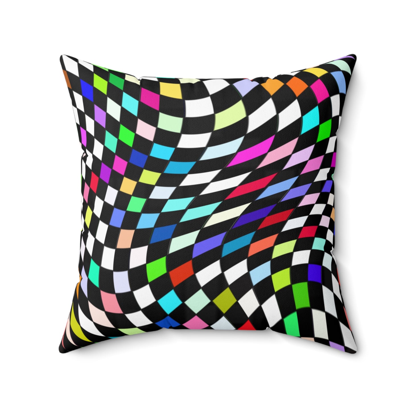Warped Colorful Checkered Throw Pillow