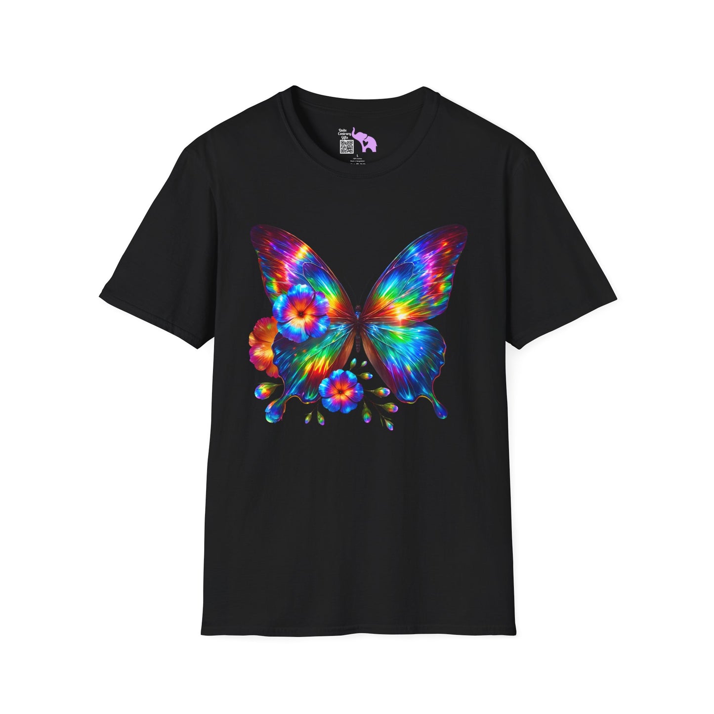 Colorful Butterfly & Flowers Adult T-shirt