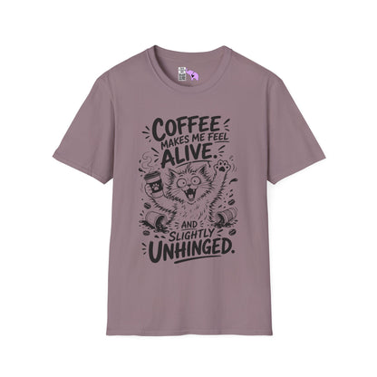 ""Coffee Makes Me Feel Alive and Slightly Unhinged (Cat) Adult T-shirt