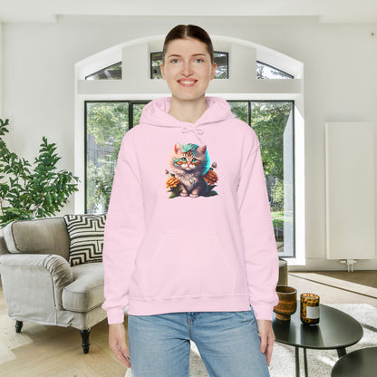 Cute Colorful Kitten in Flowers 3 Heavy Blend™ Hooded Sweatshirt