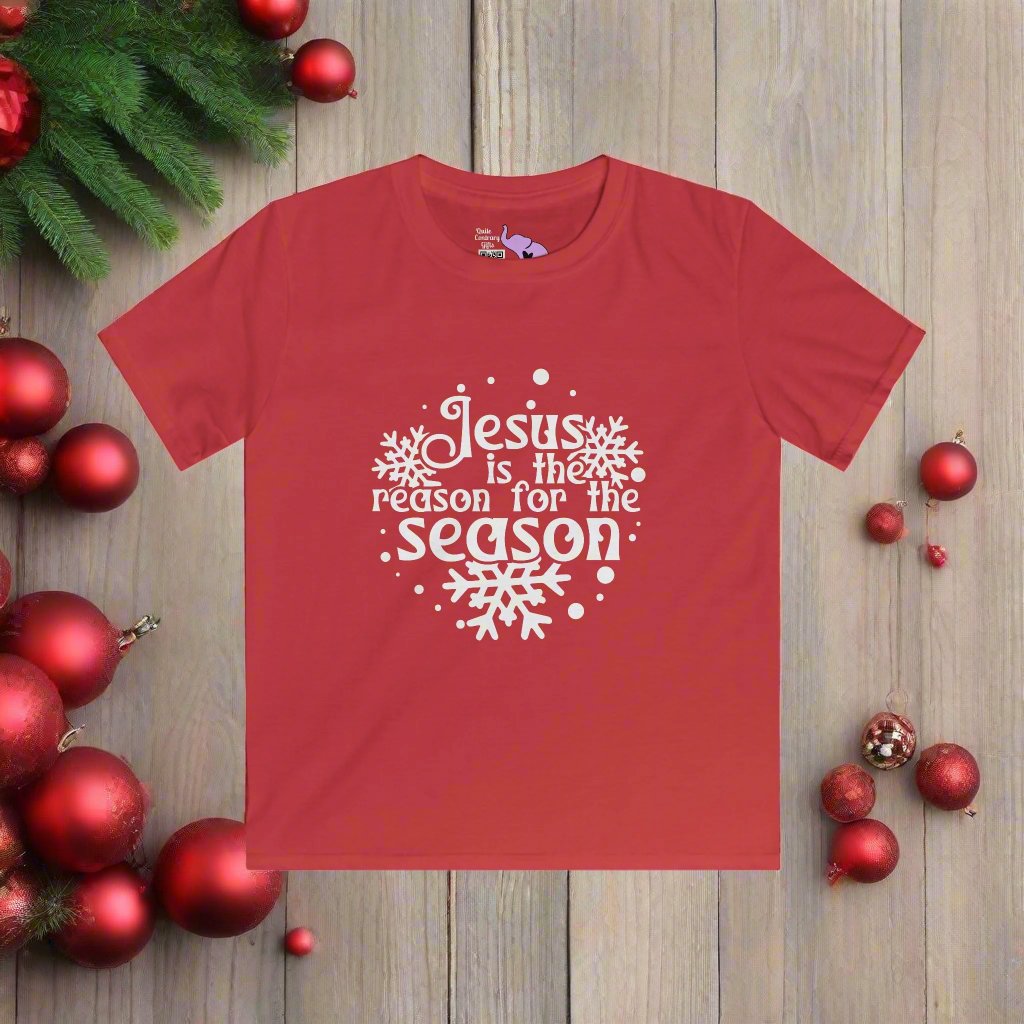 Jesus Is The Reason For The Season Snowflake Youth Softstyle Tee