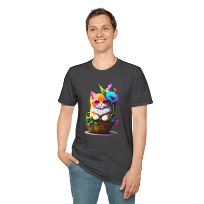 Cute Colorful Kitten in Flowers 2 T-shirt