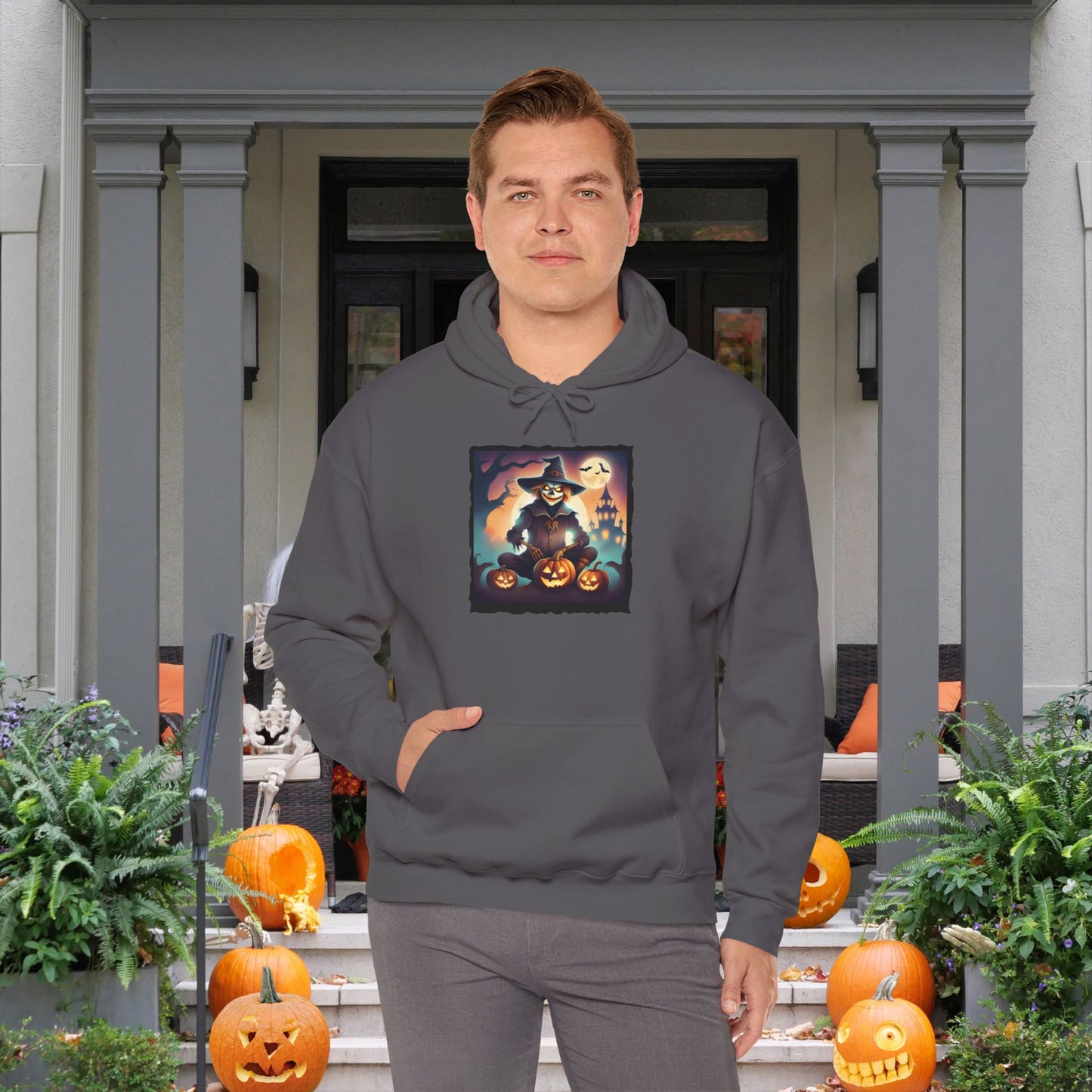 Halloween Scarecrow w/Pumpkins Heavy Blend™ Hooded Sweatshirt