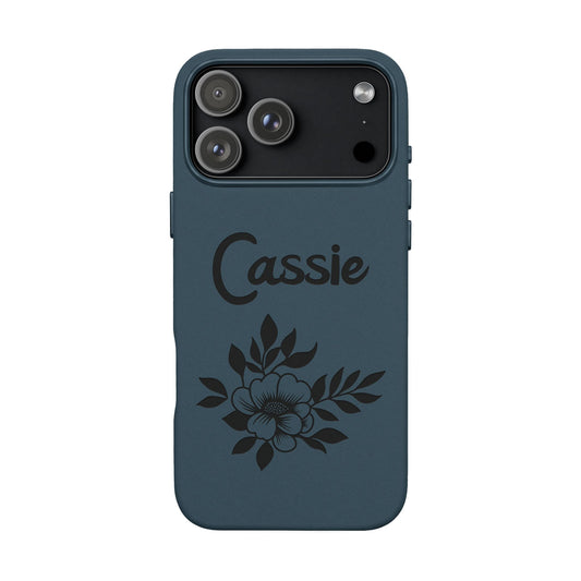 Personalized Name & Floral Elegance Engraved Leather Phone Case