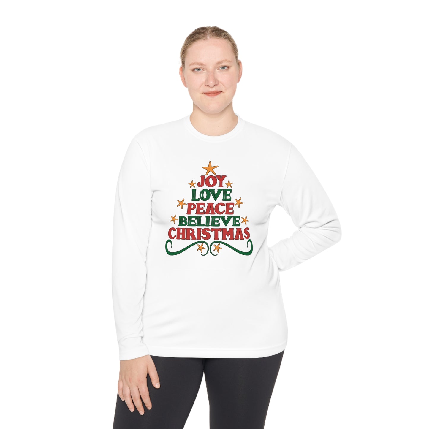 Joy Love Peace Believe Christmas Adult Long Sleeve Tee