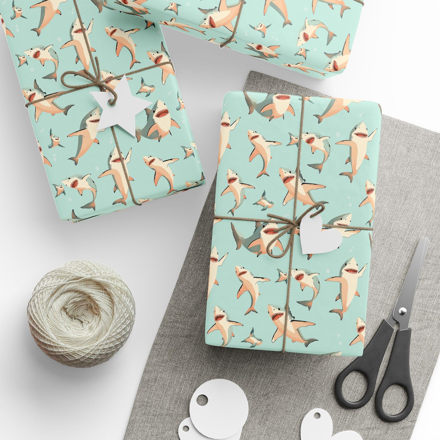 Aquamarine Sharks Wrapping Paper