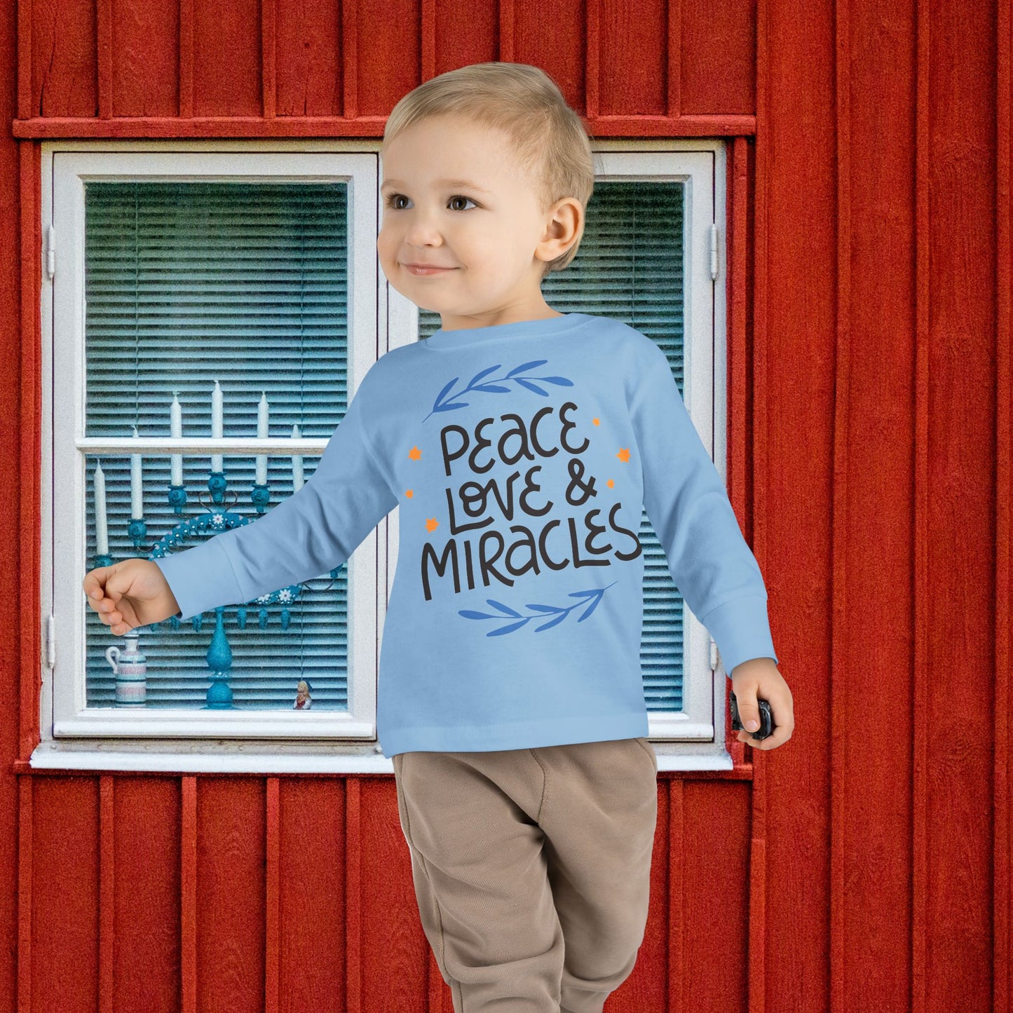 Hanukkah Peace Love & Miracles 2 Toddler Long Sleeve Tee