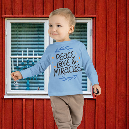 Hanukkah Peace Love & Miracles 2 Toddler Long Sleeve Tee
