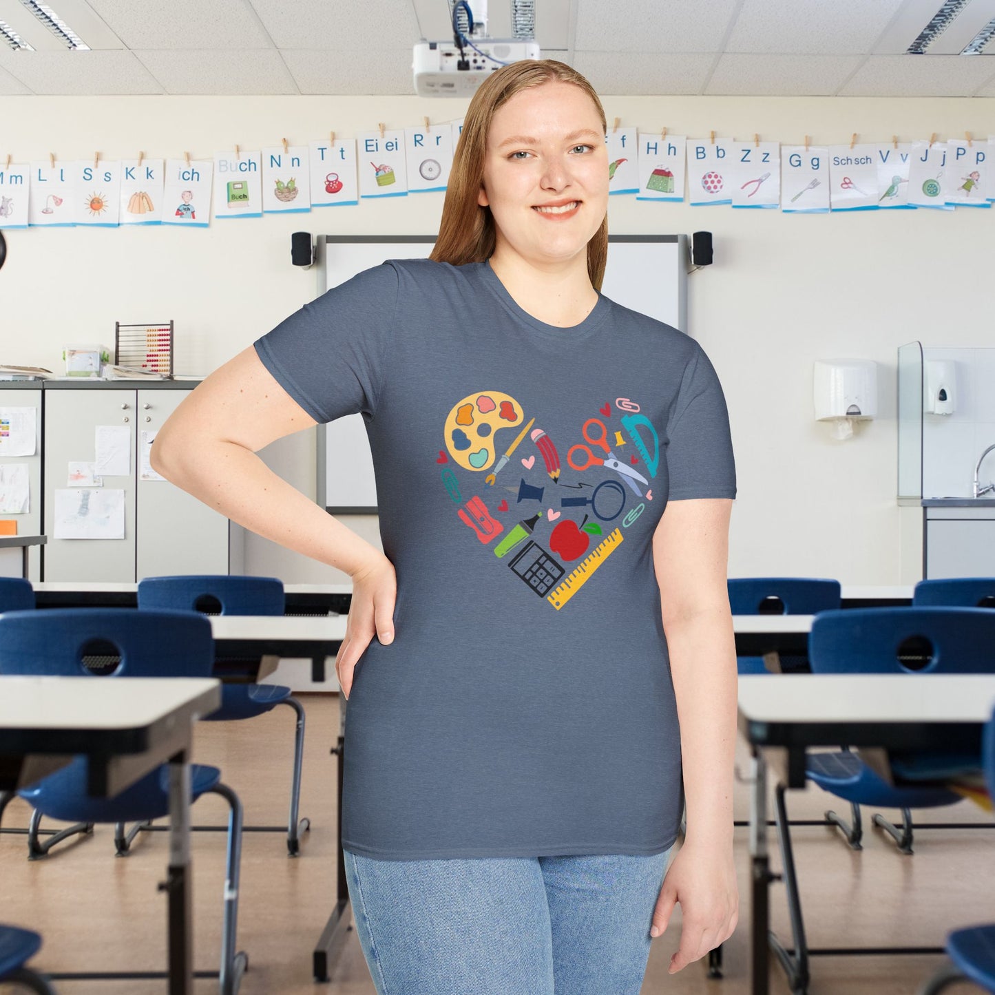School Supplies Heart Adult T-shirt