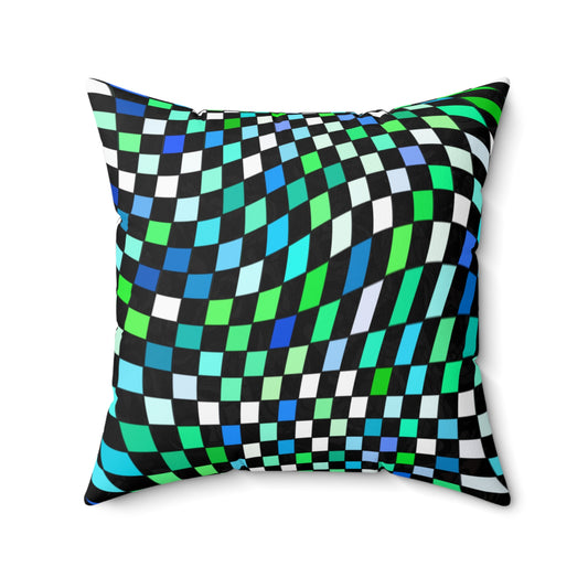Warped Green Checkered Throw Pillow