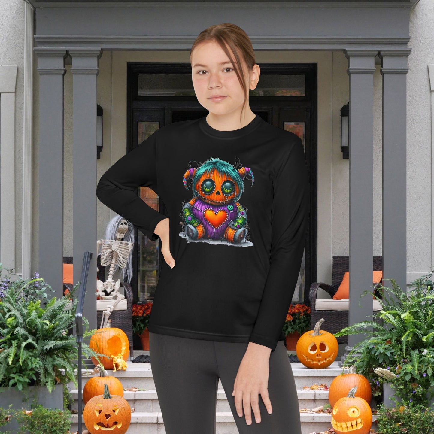 Patchwork Pumpkin Heart Youth Long Sleeve Tee