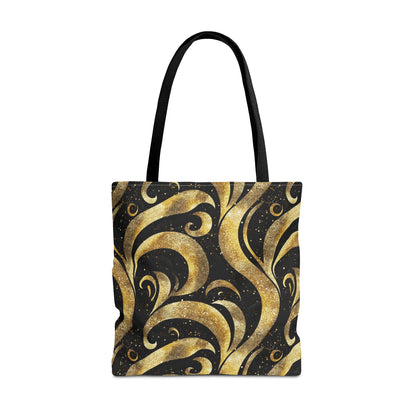 Black & Gold Luxe Swirl Canvas Tote Bag