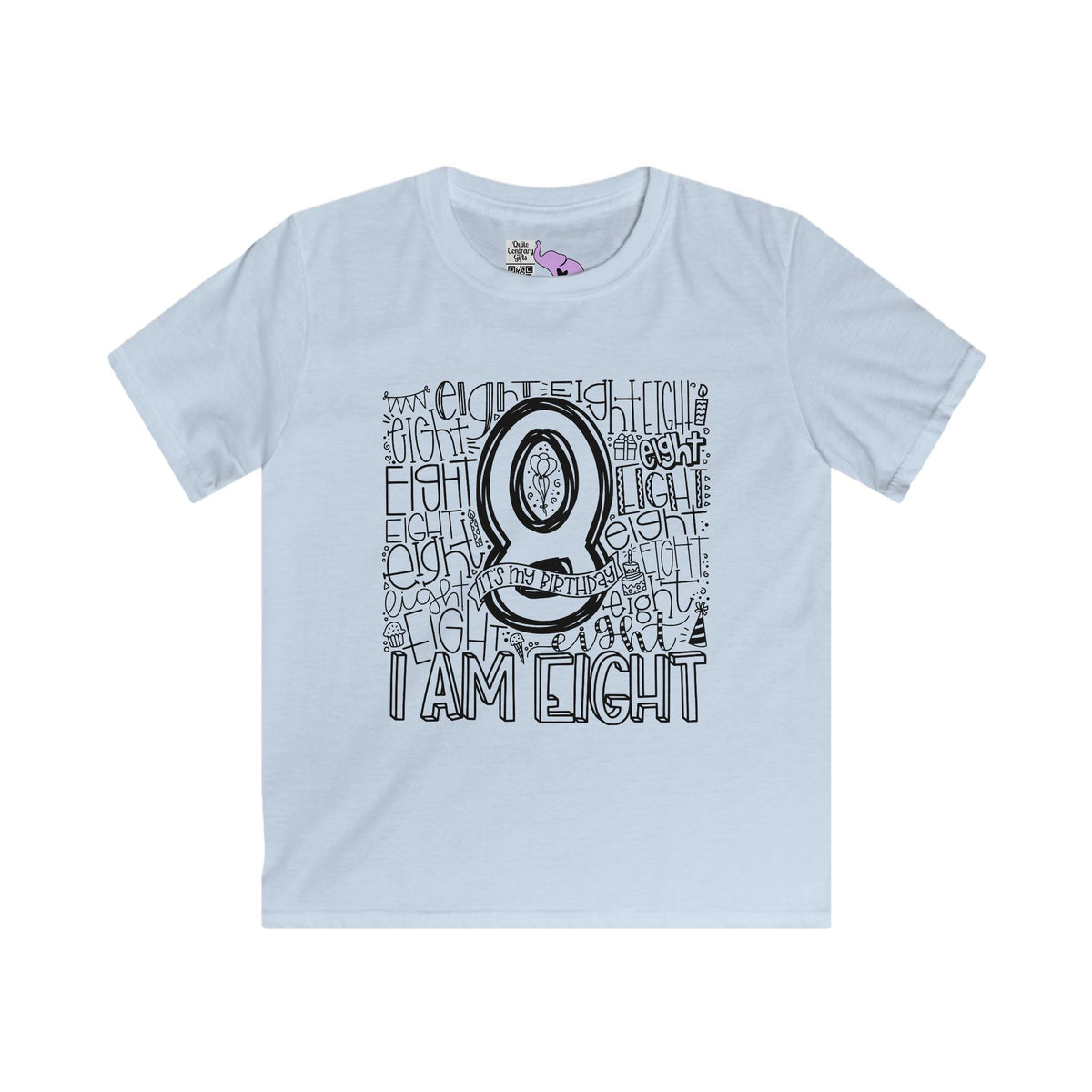I Am Eight Typography Youth Softstyle Tee