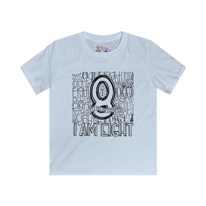 I Am Eight Typography Youth Softstyle Tee