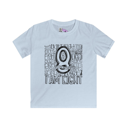 I Am Eight Typography Youth Softstyle Tee