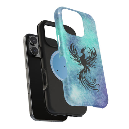Phoenix Silhouette Over Teal Nebula MagSafe® Compatible Tough Case for iPhone