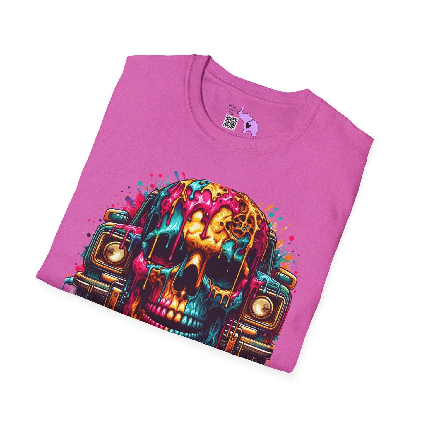 Colorful Skull & Car Adult T-shirt