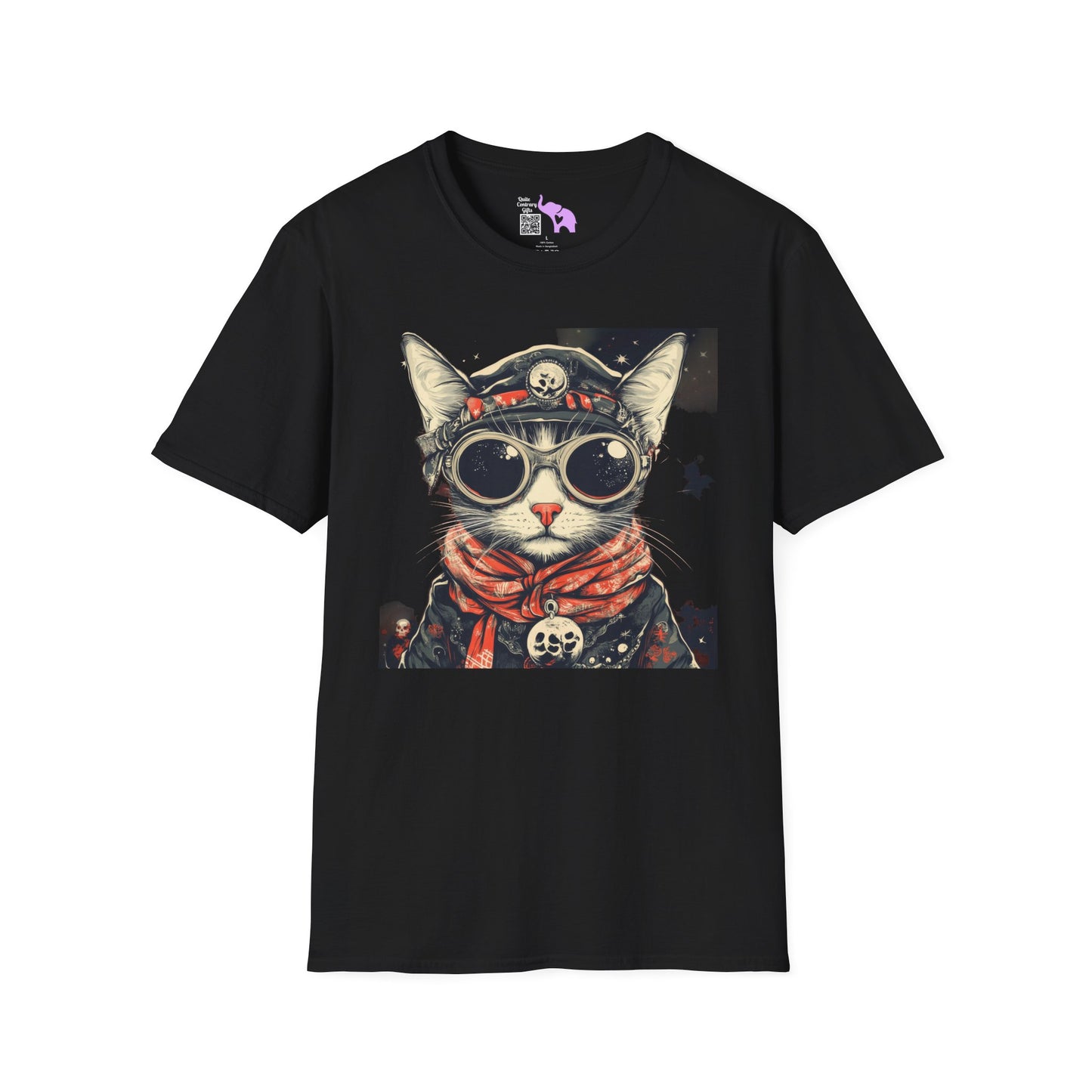 Creepy Aviator Cat Adult T-shirt