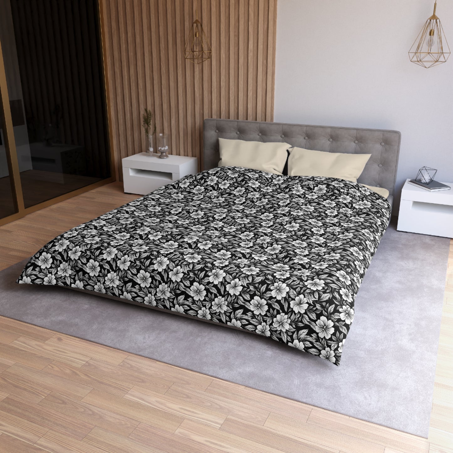 Monochrome Paradise Bloom Microfiber Duvet Cover