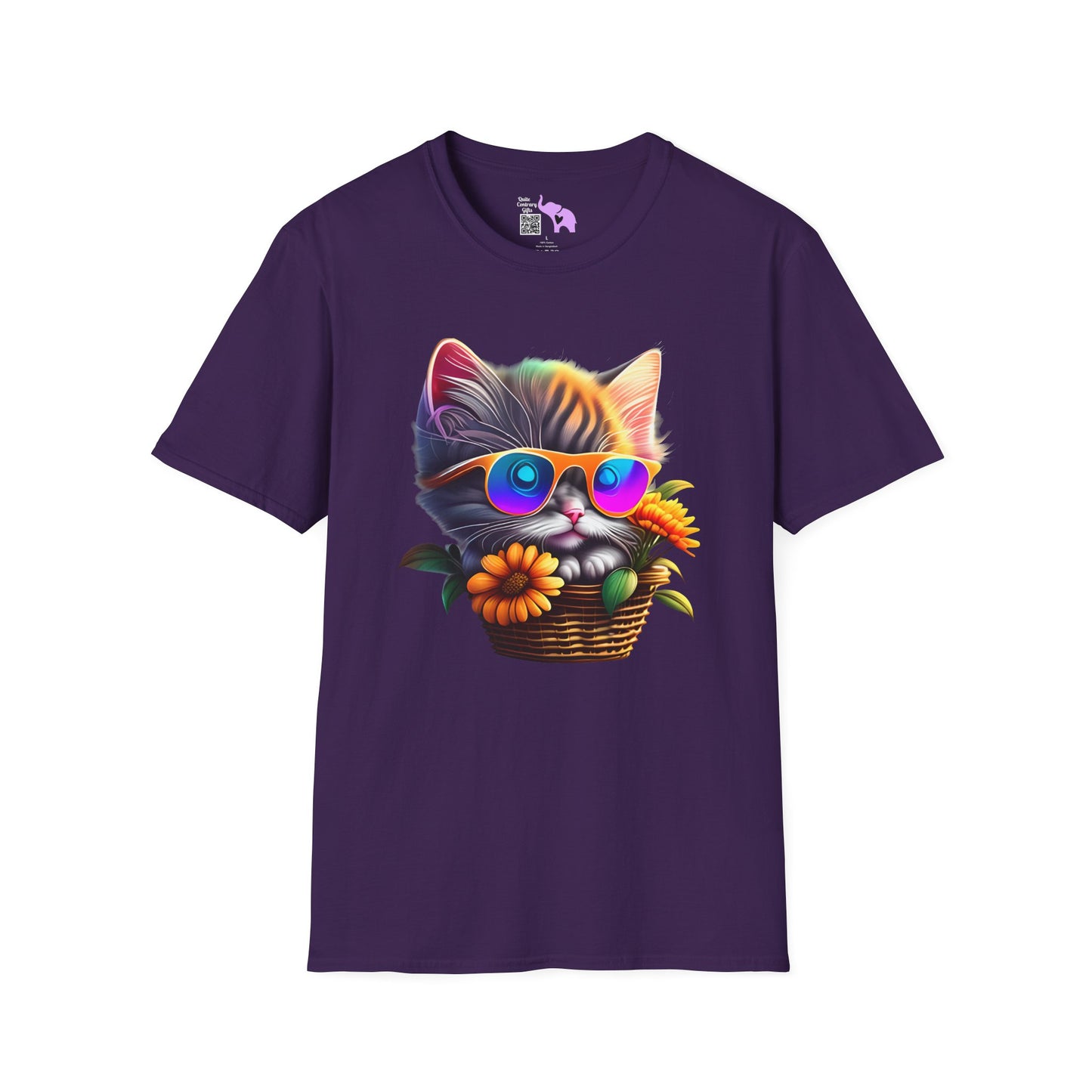 Cool Colorful Kitten in Flowers Adult T-shirt