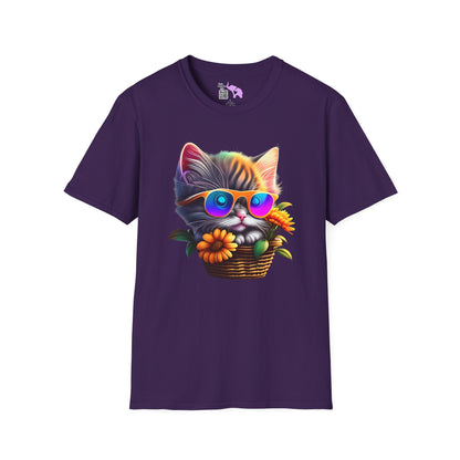 Cool Colorful Kitten in Flowers Adult T-shirt