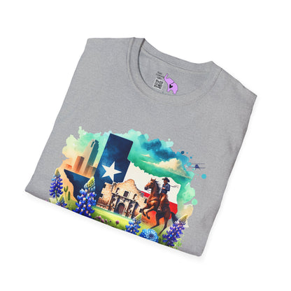 Texas Alamo & Bluebonnets Adult T-shirt