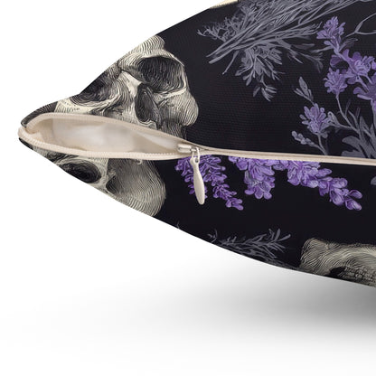 Midnight Lavender Skulls Throw Pillow