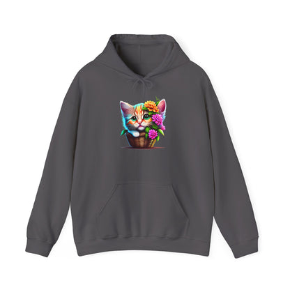 Cute Colorful Kitten in Flowers Heavy Blend™ Hooded Sweatshirt