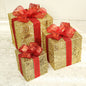 Lighted Metal Gift Box Sets of 3 – LED Christmas Decorations in Gold, Red, Blue & Silver