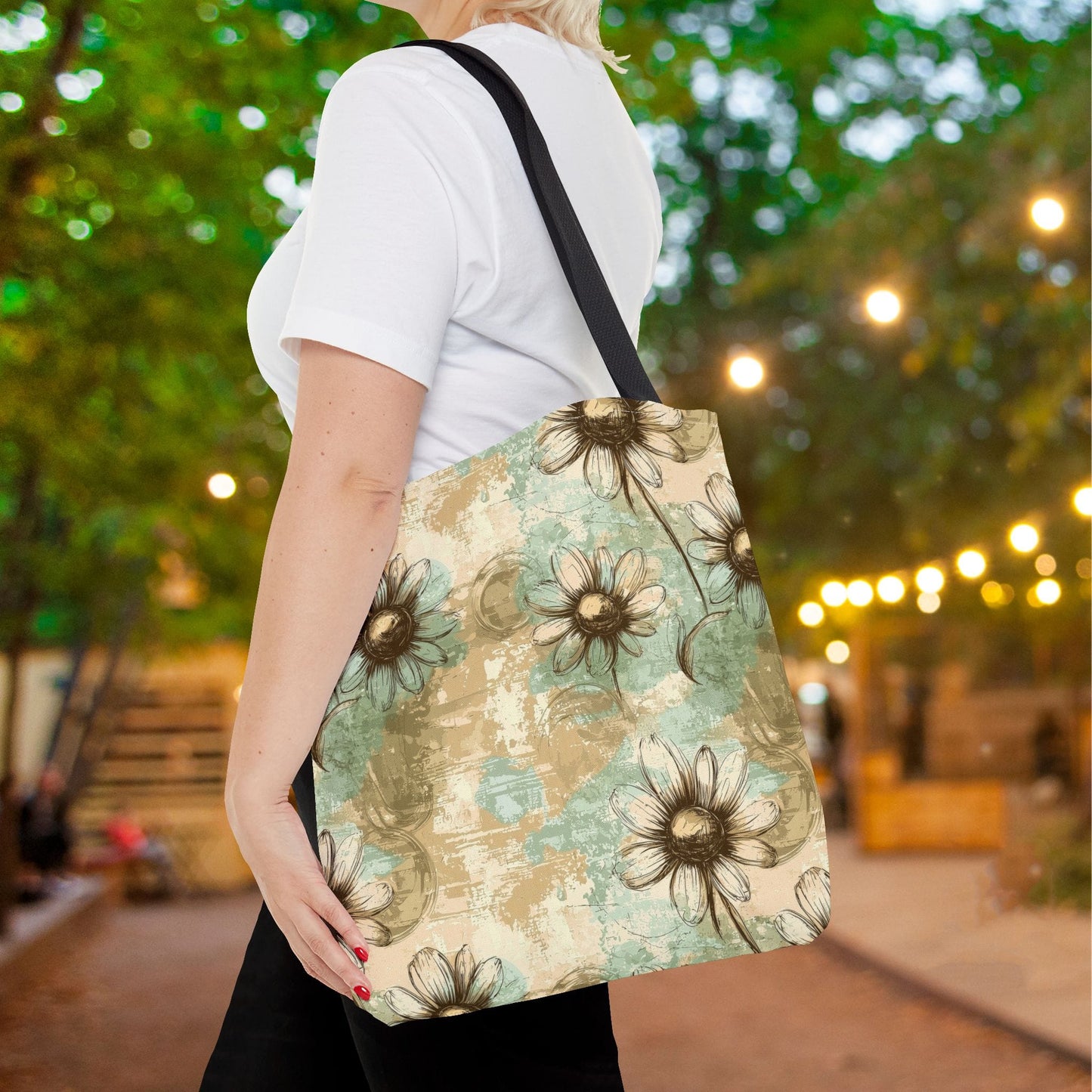 Worn Meadow Daisies Canvas Tote Bag
